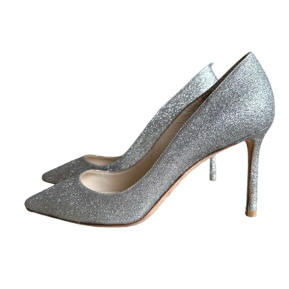 Jimmy Choo Romy 100 Silver Glitter Pointed Toe Stiletto High Heel Pumps EU 38 - Picture 5 of 12